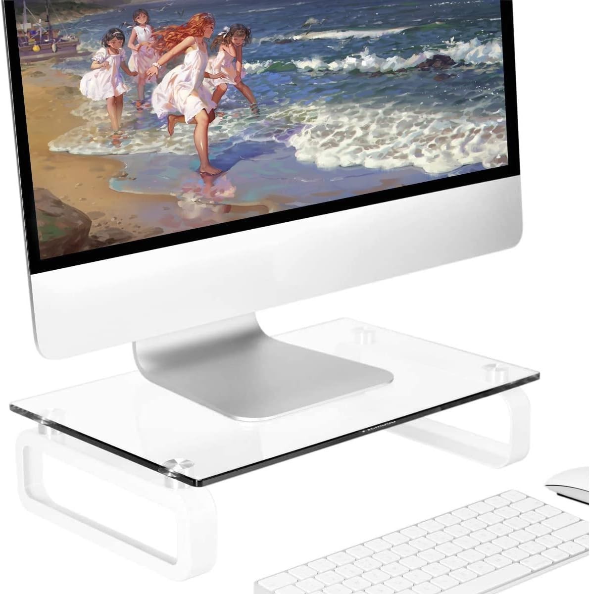 Elegant Clear Tempered Glass Monitor Stand Riser with Metal Legs - 88Lbs Capa...