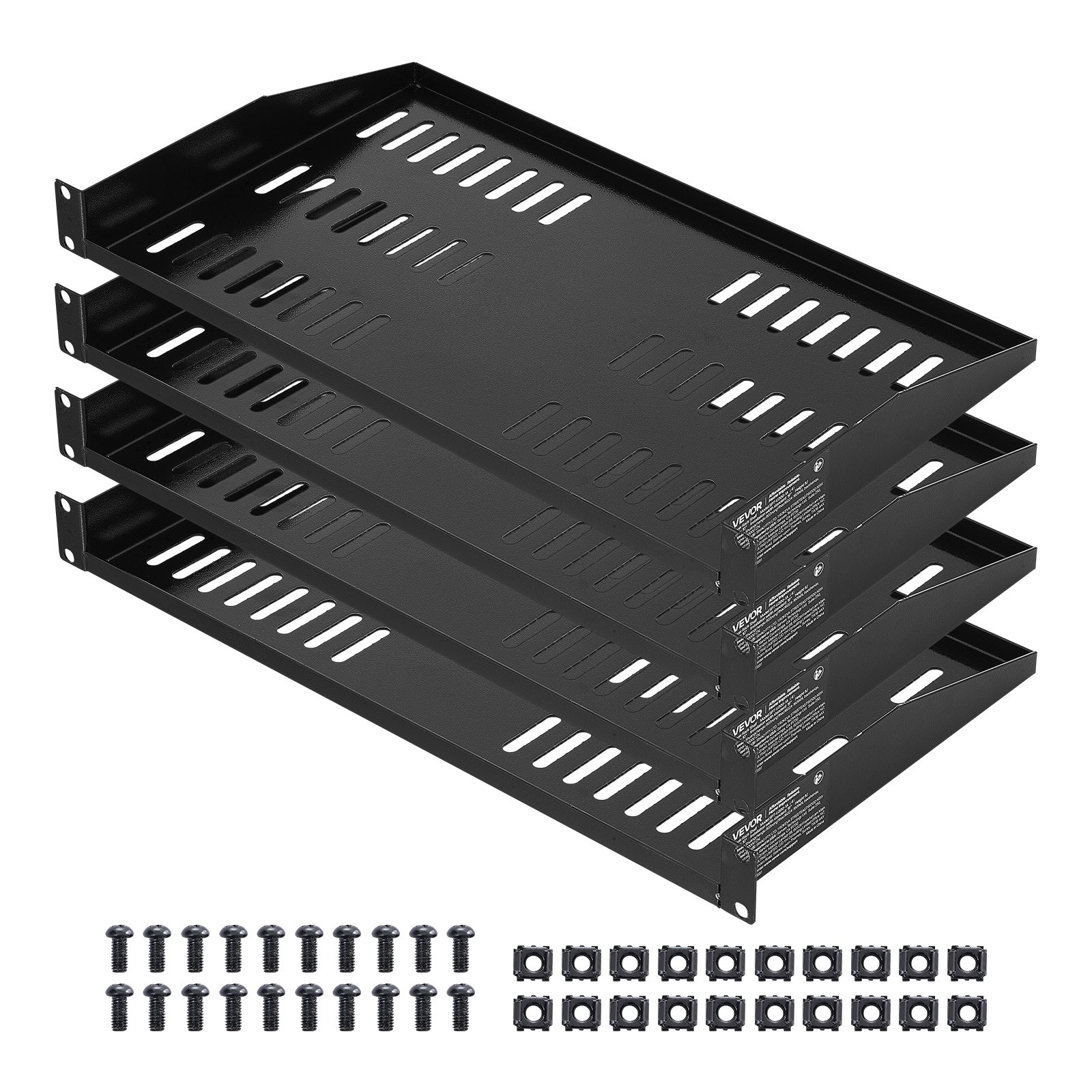 VEVOR 1U Server Rack Shelf 4 PCS 10 in Depth Vented Wall Rack Mount Shelf Tray