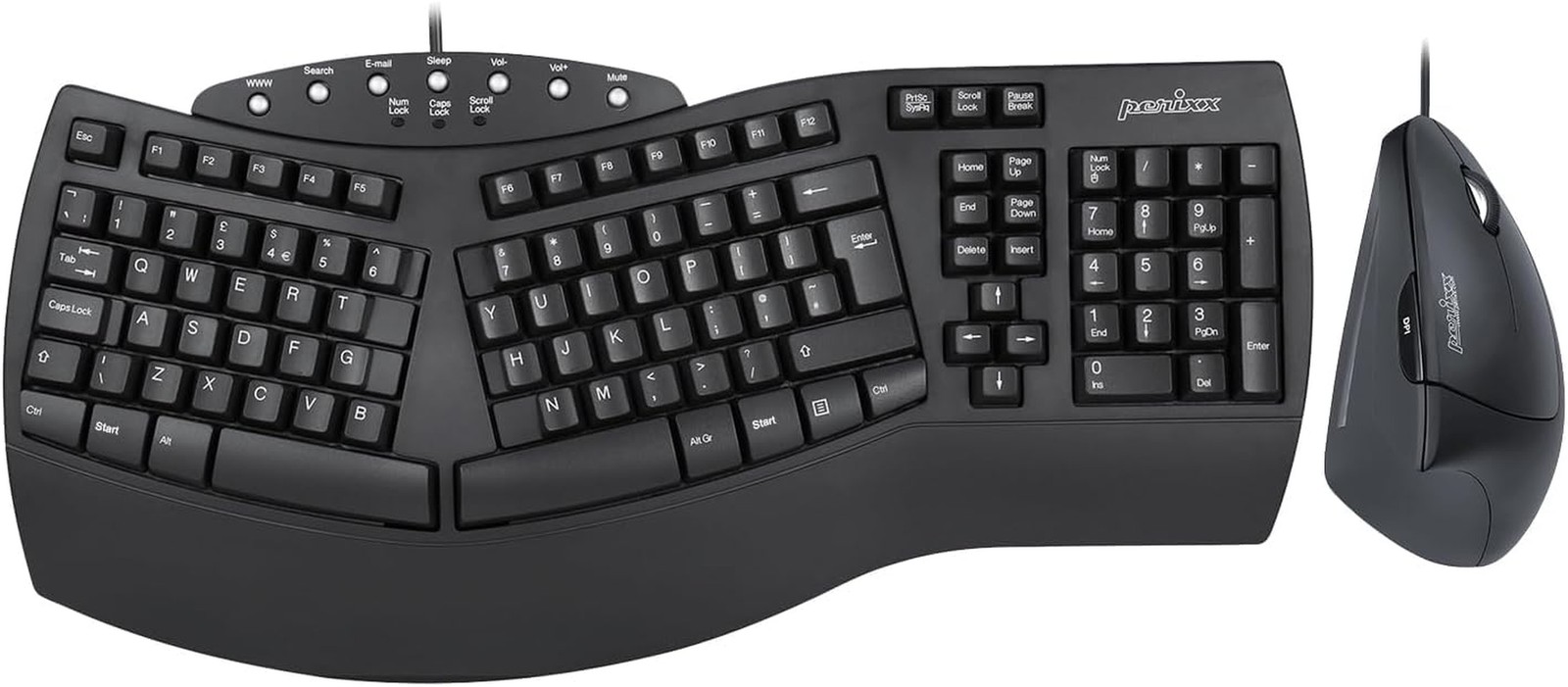 Perixx PERIDUO-512B US, Wired Ergonomic Keyboard and Vertical Mouse Combo - U...