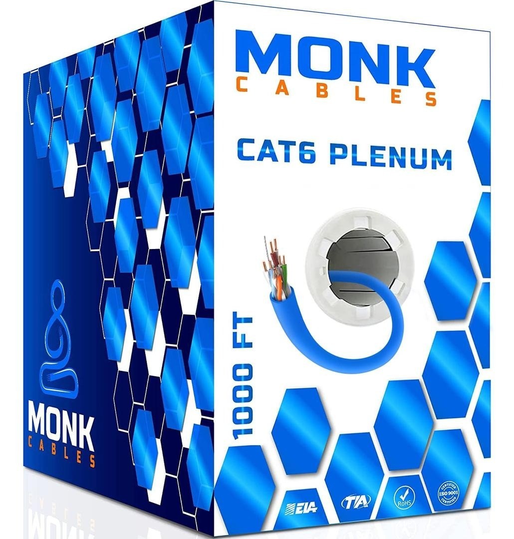 MONK CABLES CAT6 Plenum Cable 1000ft | UTP, 23AWG, 550MHz | DSX-8000 Certified