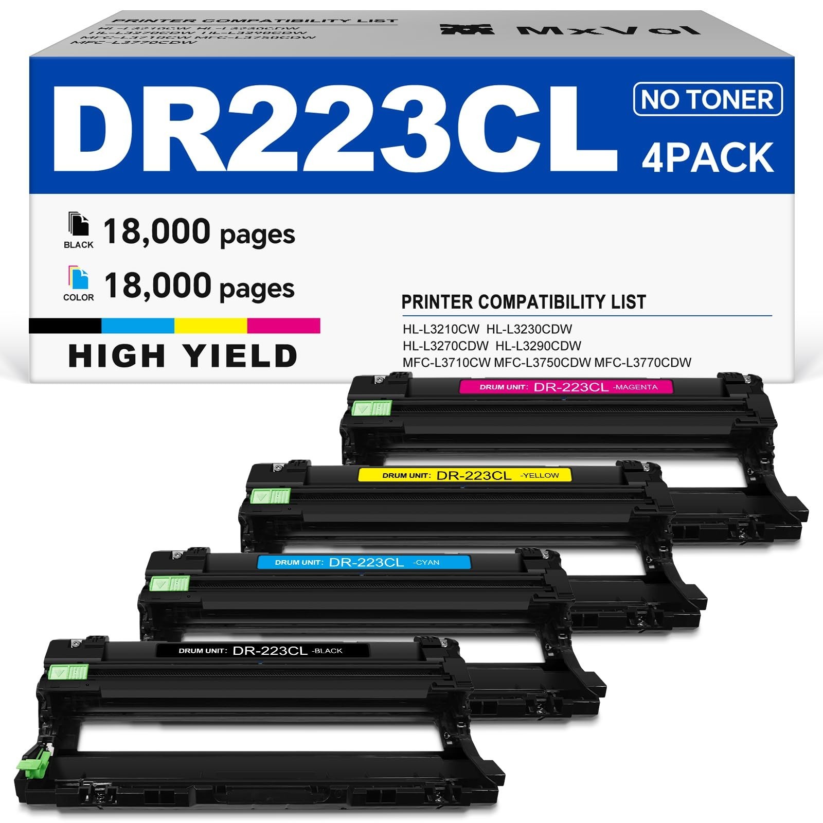 DR223CL Drum Unit Set 4 Pk Replacement for Brother- 1 Opened