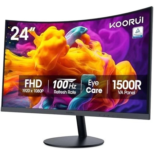 24 Inch Curved Computer Monitor, FHD 100Hz, VA Panel, HDMI Input