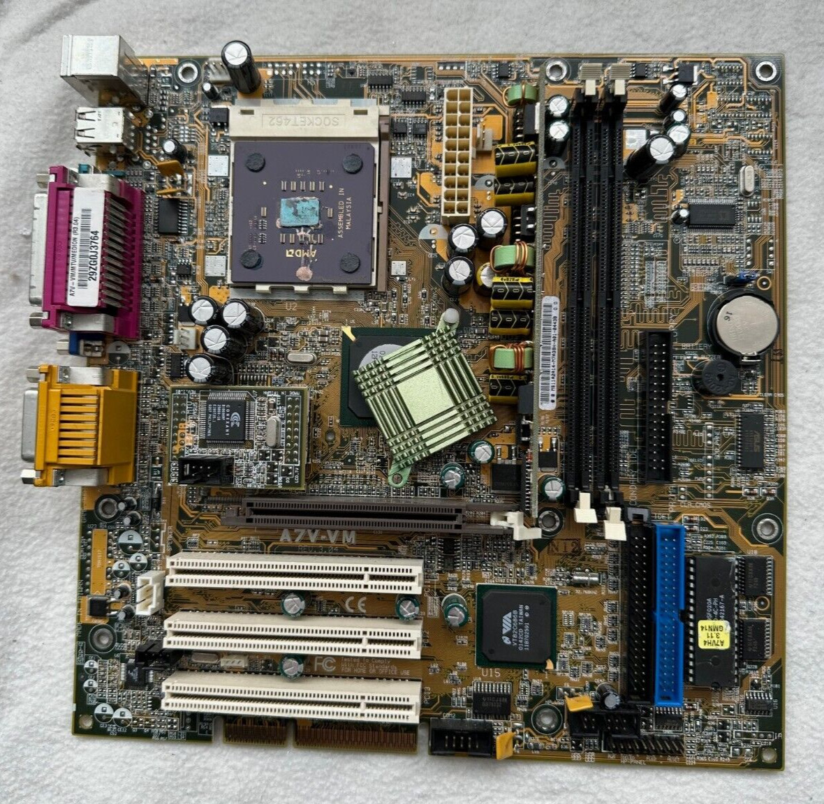 ASUS A7V-VM Motherboard Socket A 462 System Board with AMD Athlon CPU Used