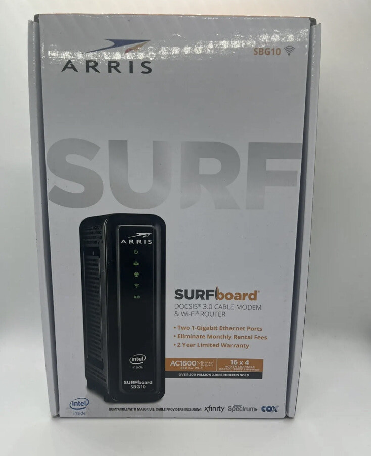 ARRIS SBG10 SURFboard  AC1600 Dual-Band Cable Modem  Router - Black