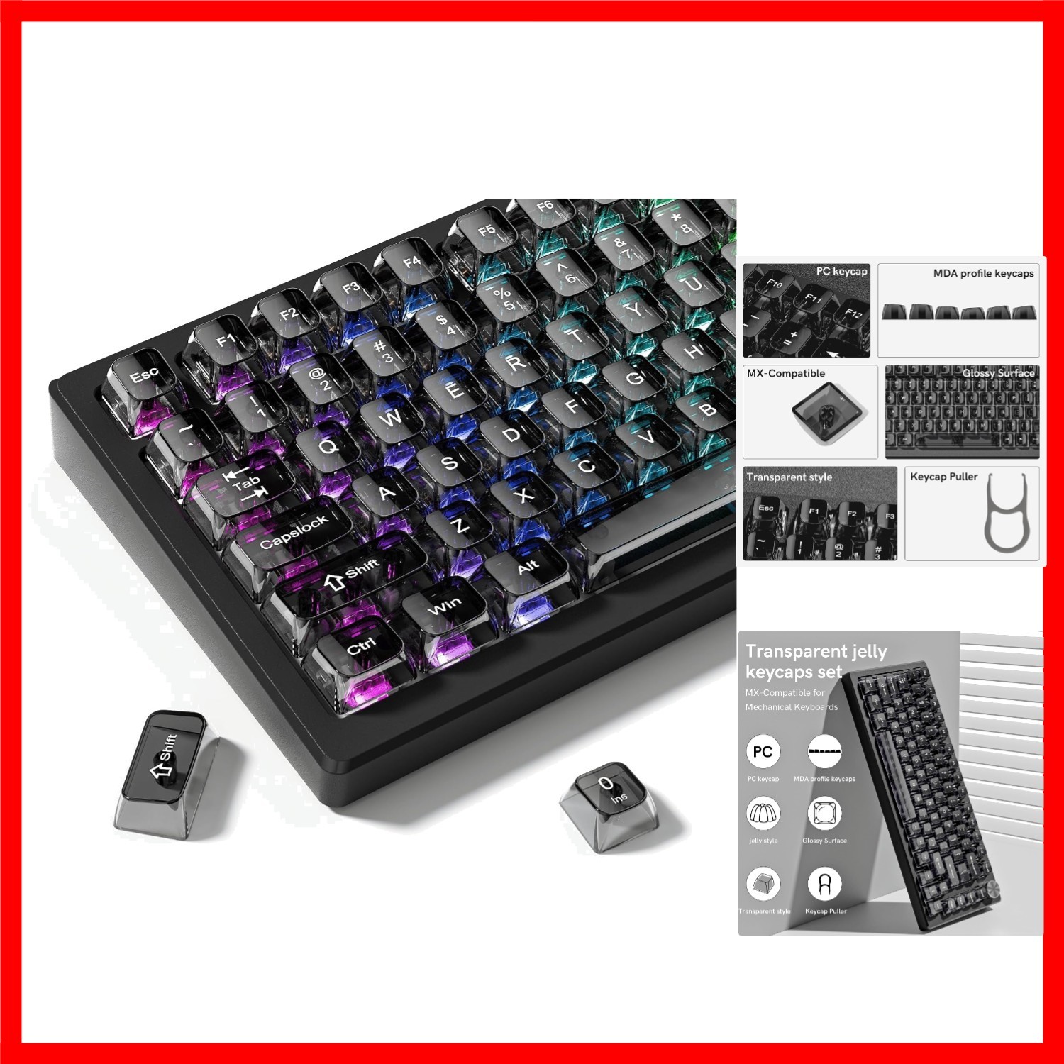Clear keycaps Set,Translucent Keyboard keycaps,Jelly Key caps
