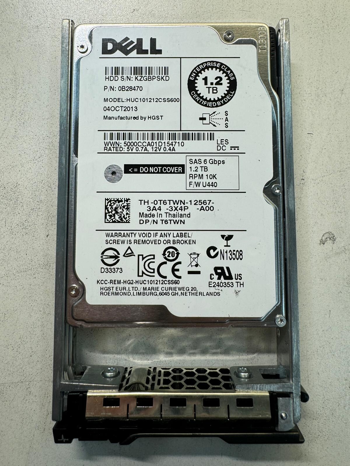 DELL T6TWN HUC101212CSS600 1.2TB 10K RPM 64MB Cache 6Gb/s SAS 2.5" HDD