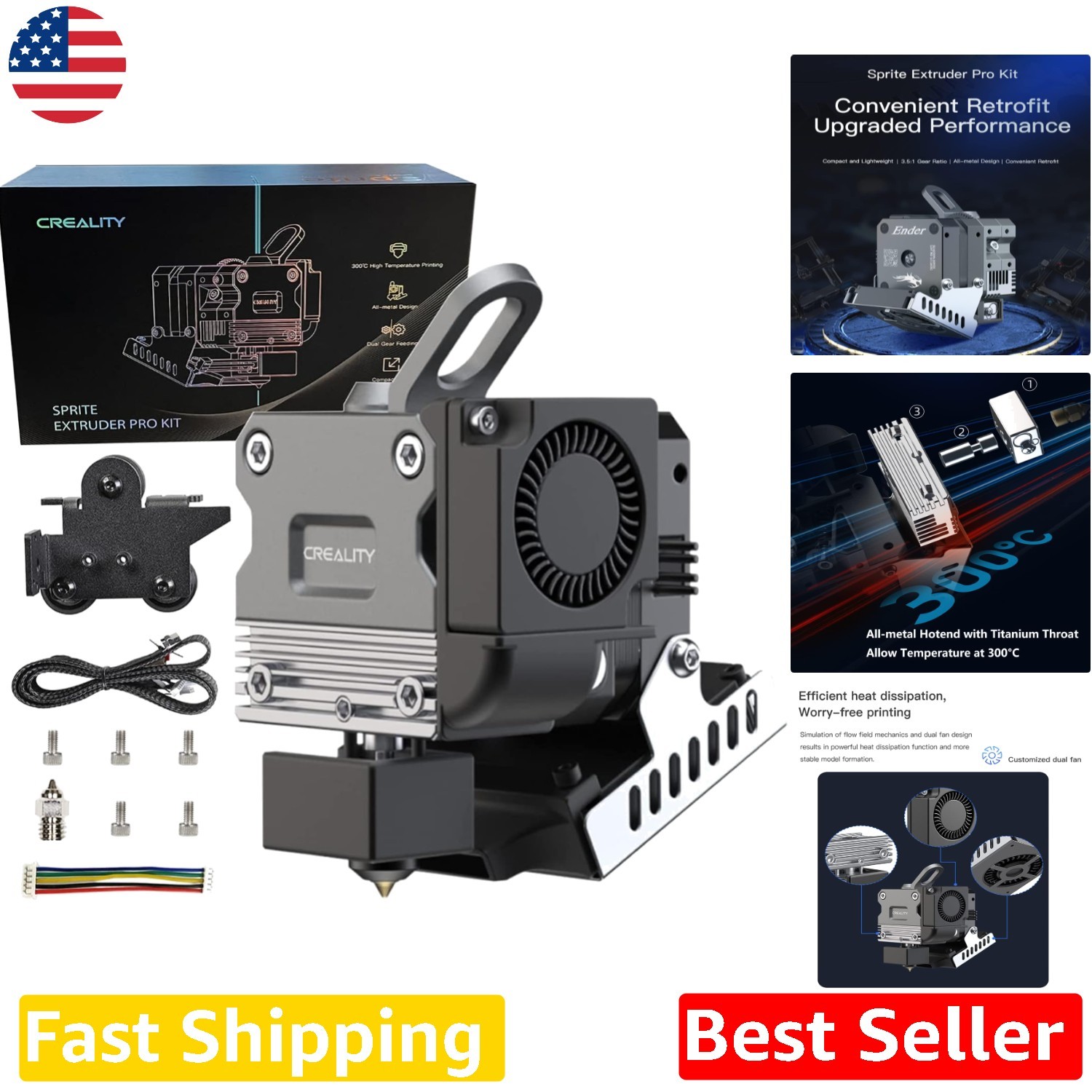 Official Sprite Extruder Pro - Direct Drive, All Metal Hotend, 300C, Ender 3 Max