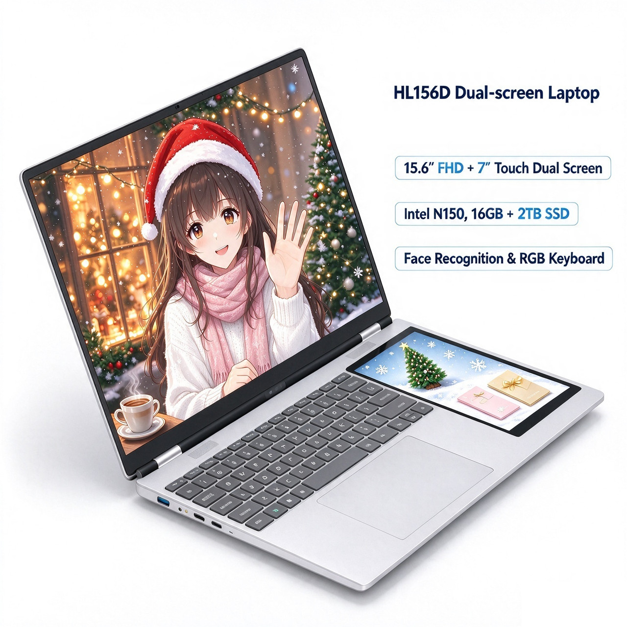 15.6 Inch Dual Screen Laptop 16GB DDR4 2TB SSD 7 Inch Touch Display Windows 11