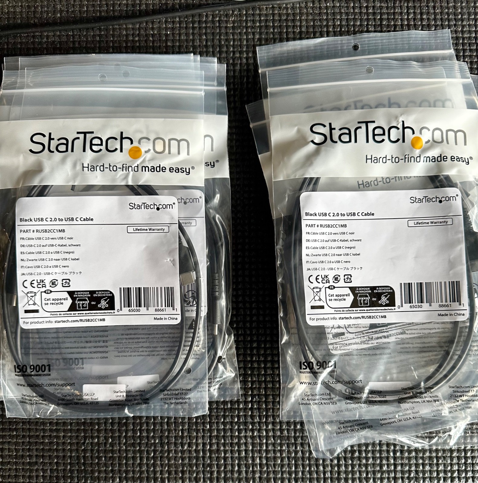 Lot of 10 StarTech RUSB2CC1MB USB-C to USB-C Cables 1m 60W Rugged Black NEW