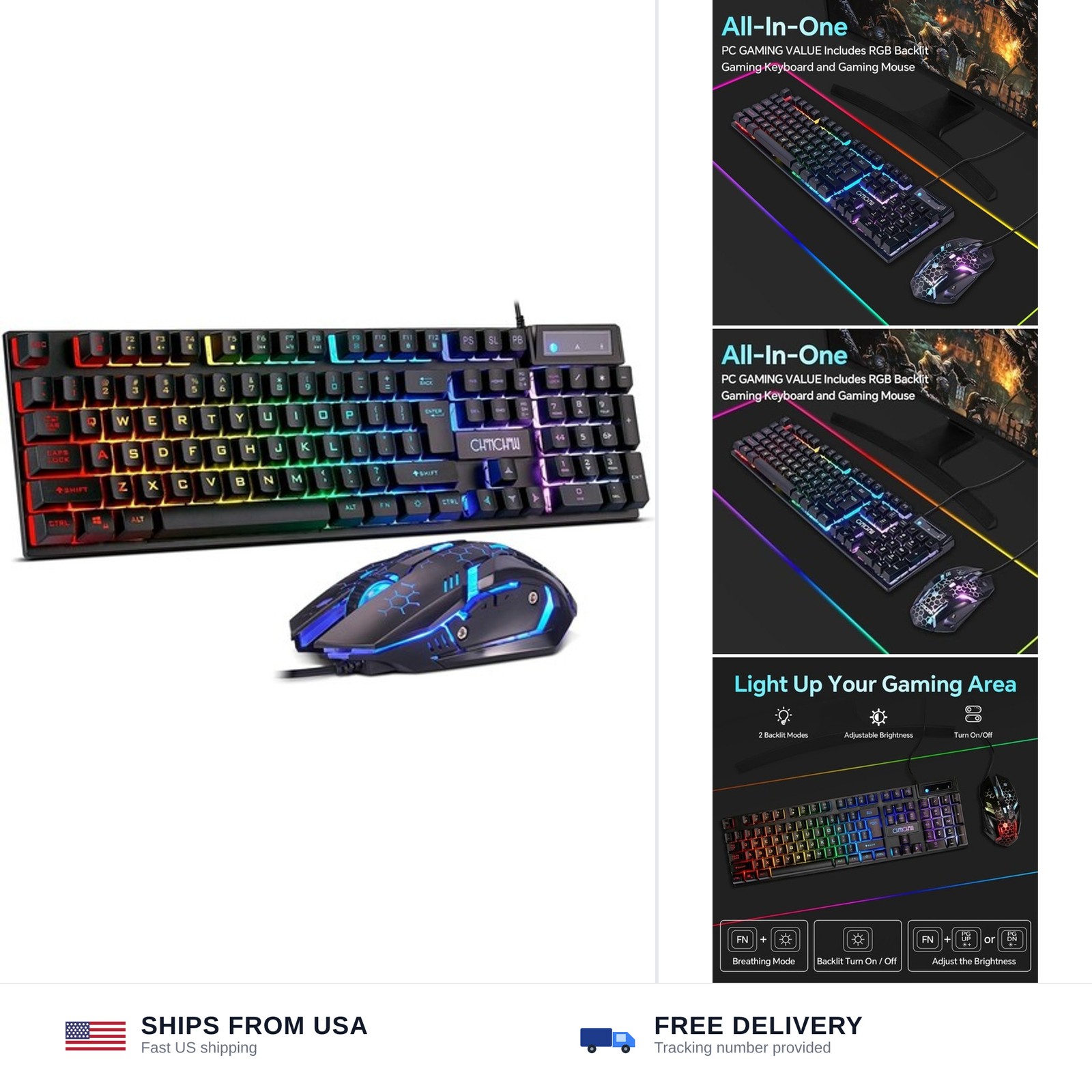 CHONCHOW Gaming Keyboard and Mouse Combo, USB Wired RGB Backlit, Mechanical F...
