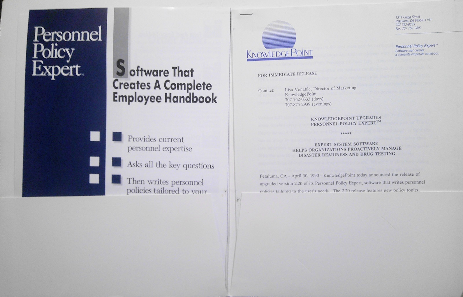 [Artificial Intelligence] 1990 Personnel Policy Expert, Press Kit