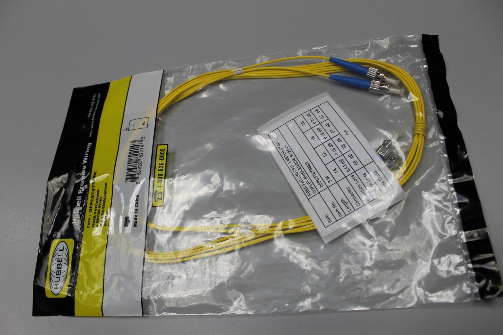 3 Meter ST-ST Duplex Single Mode Fiber Patch Cable Hubbell DFPCSTSTS3SM 9/125um