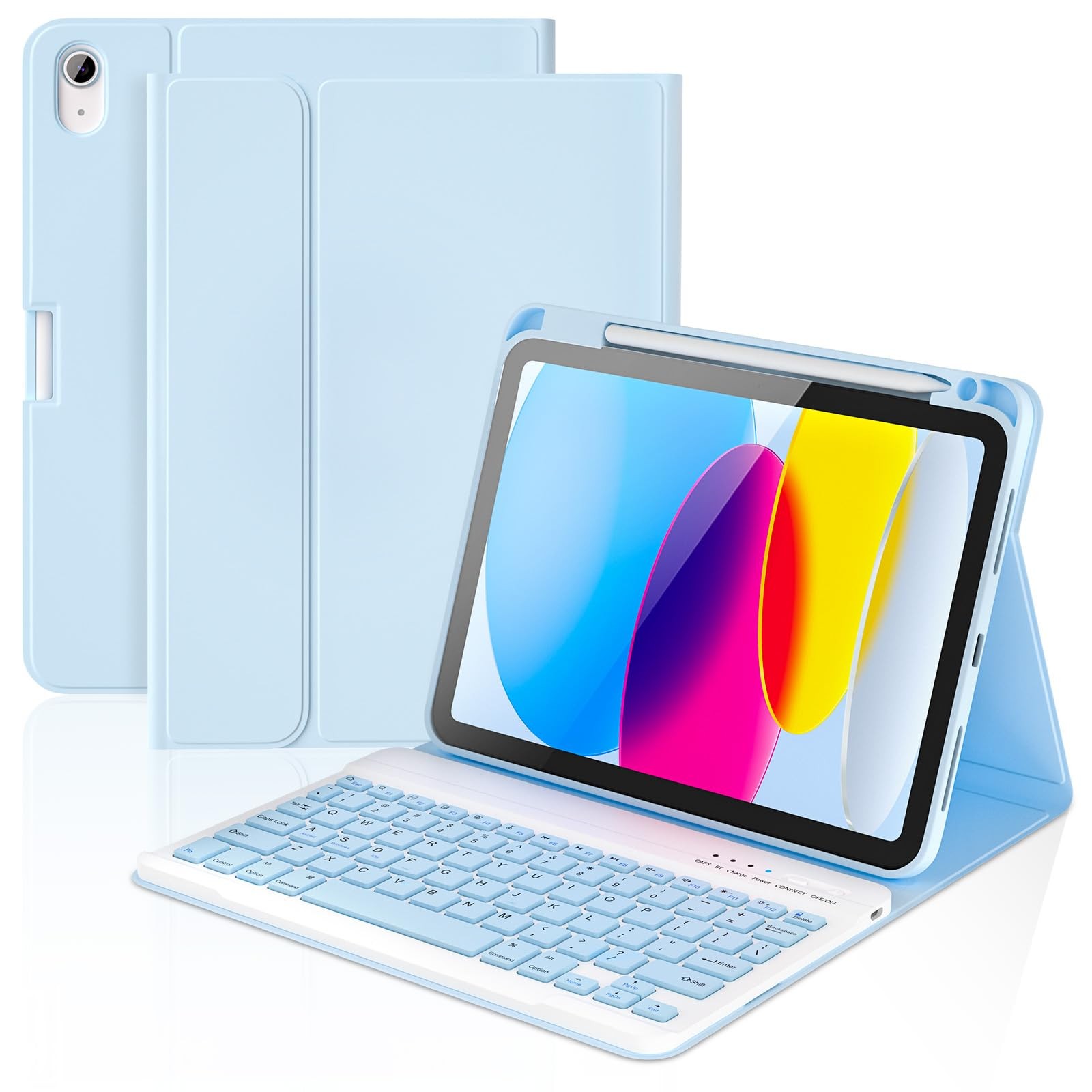 KBCASE for iPad 11th 10th Generation Case with Keyboard, Light Blue