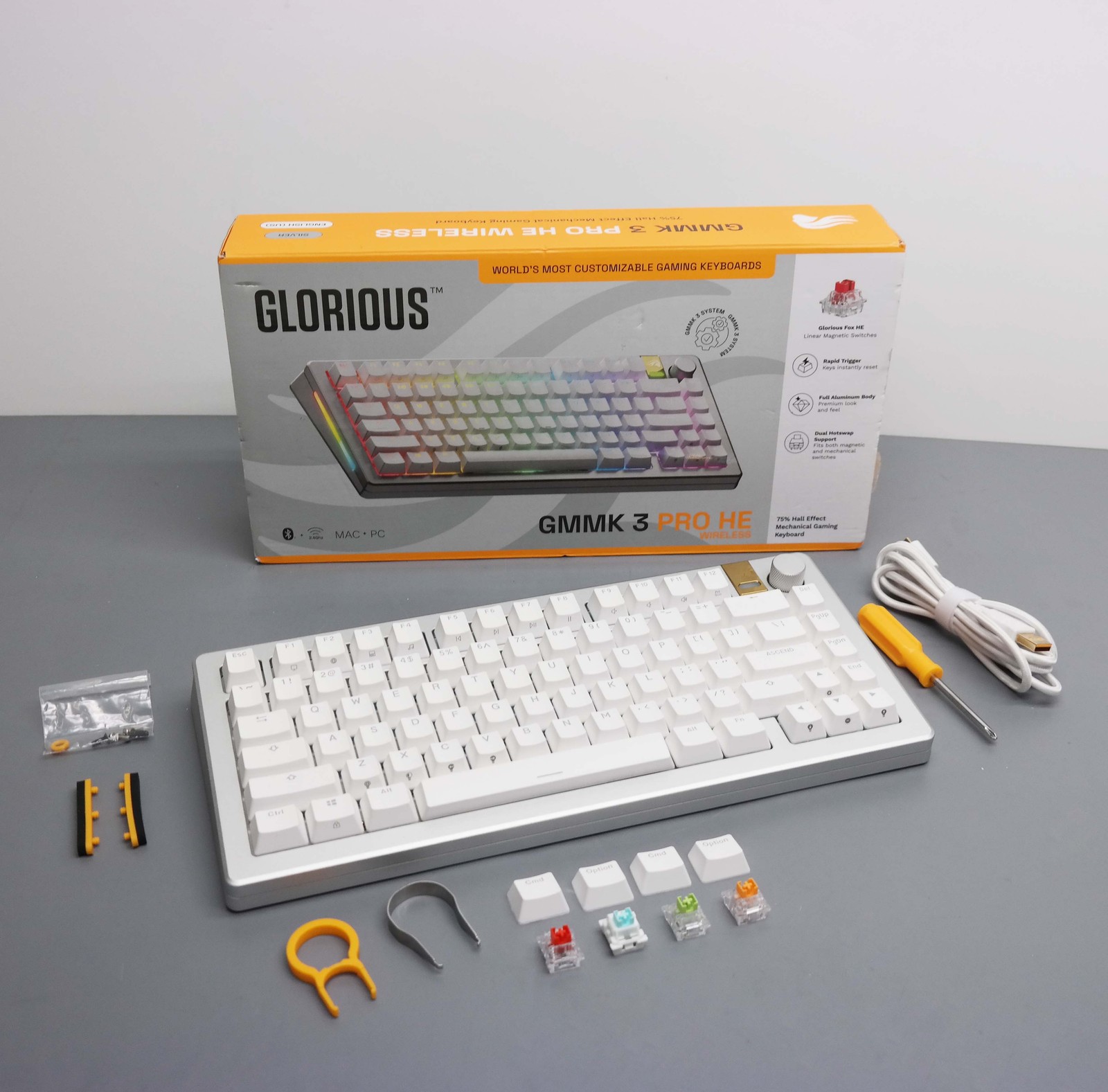 Glorious GMMK 3 PRO HE 75% Wireless Keyboard - Silver ISSUE