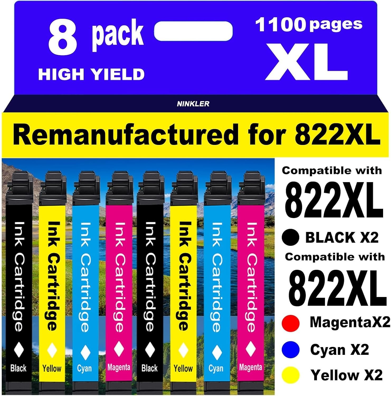 8 pack 822XL  for Epson 822 Ink Cartridges Workforce Pro Printer