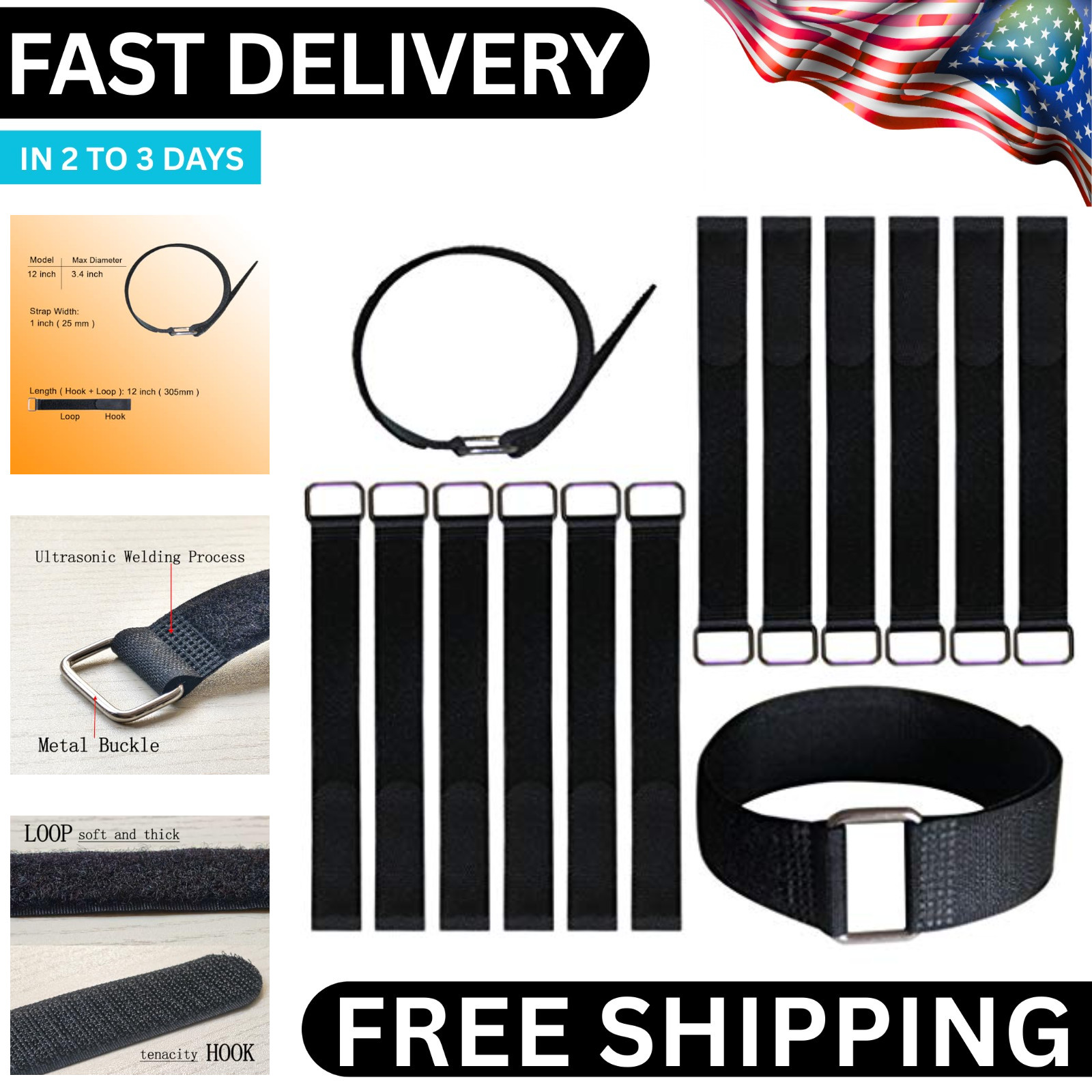 VELCRO Brand Bulk Pack 12 Reusable Fastening Cable Straps with Buckle Variety...