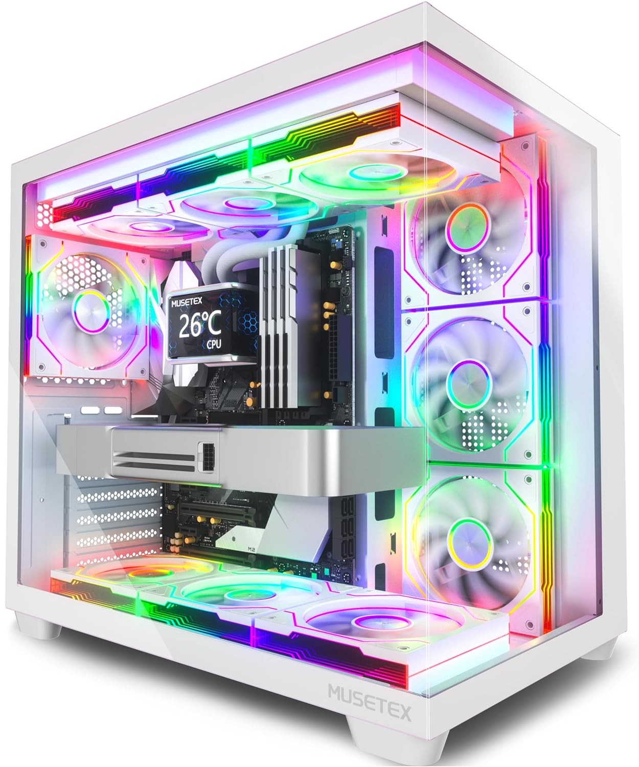 ATX Mid Tower PC Case with 7 PWM ARGB Infinity Mirror Fans 16.73"D x 10.83"W x