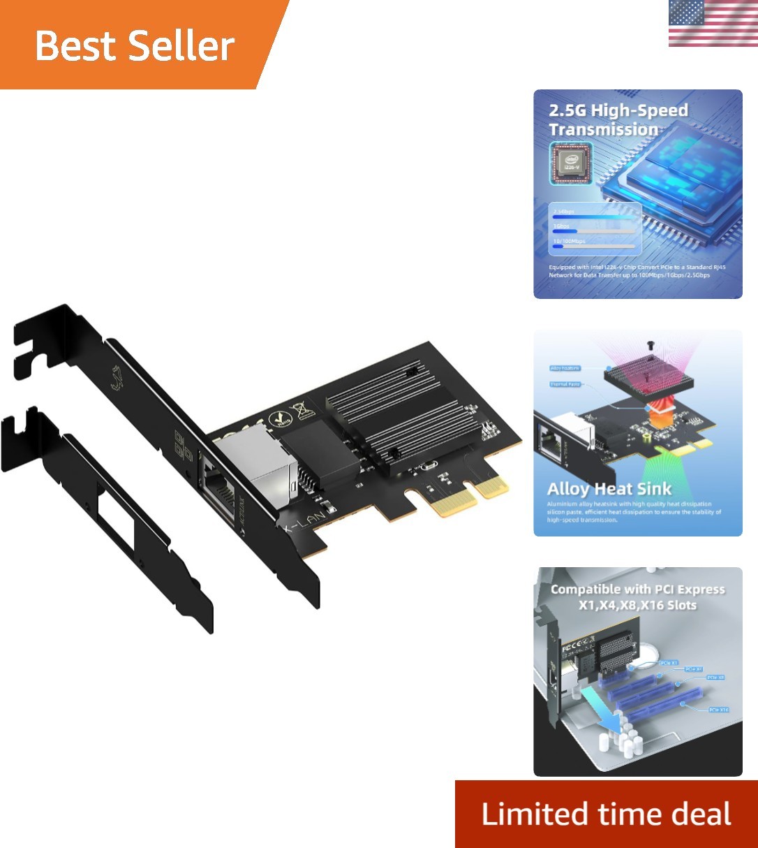 2.5Gb PCIe Network Card with Intel I226-V Chip, 2.5GBase-T Network Adapter NIC,