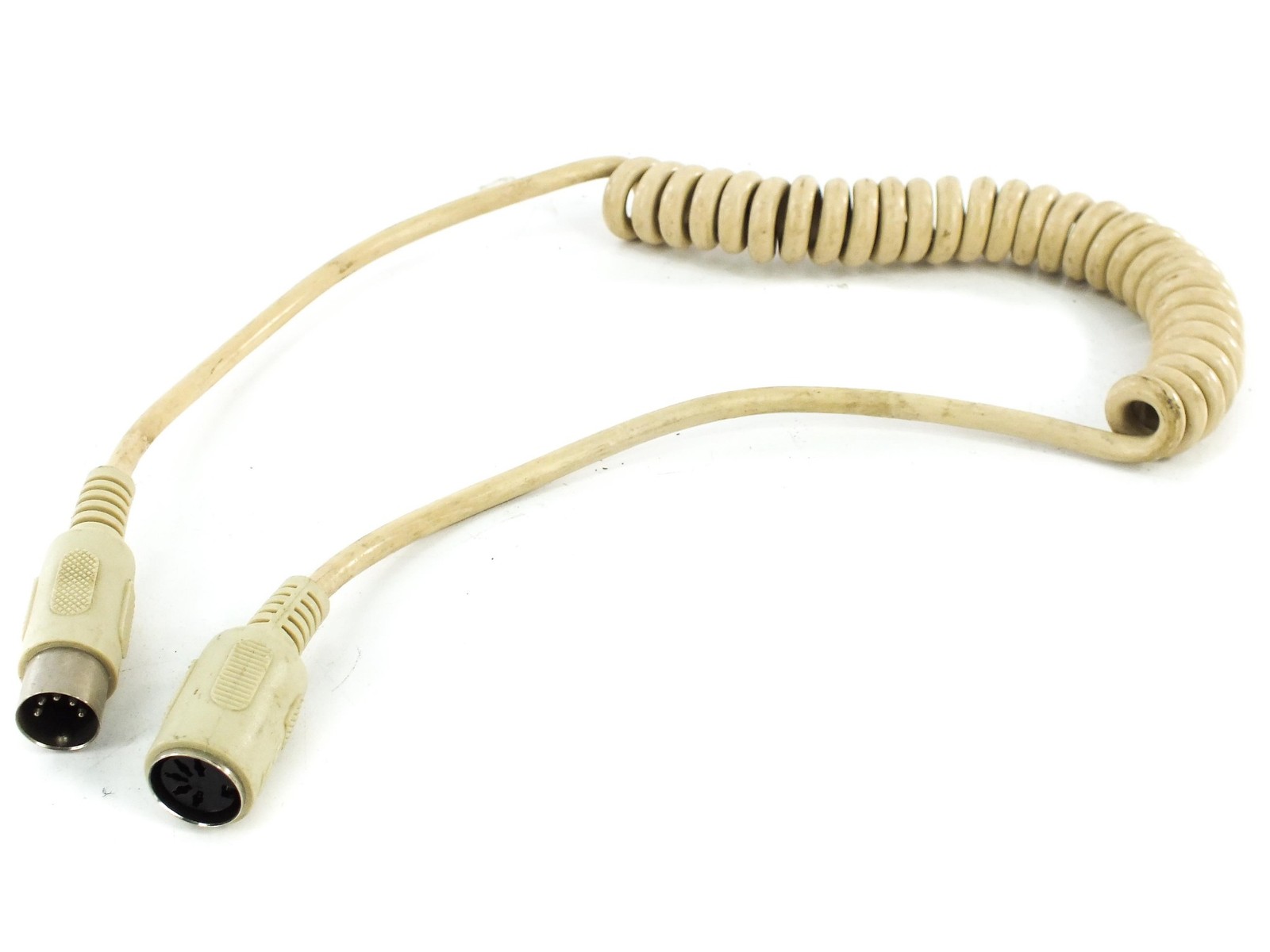 AT Keyboard Extension Cable 5-Pin DIN Male Female Coiled Beige IBM PC XT AT