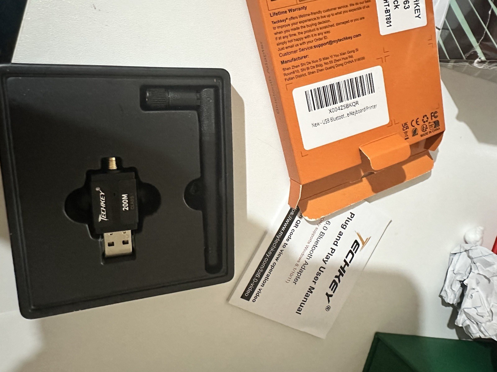 Techkey 200M Class 1 200Mbps USB Wireless Adapter Dongle, Black for PC