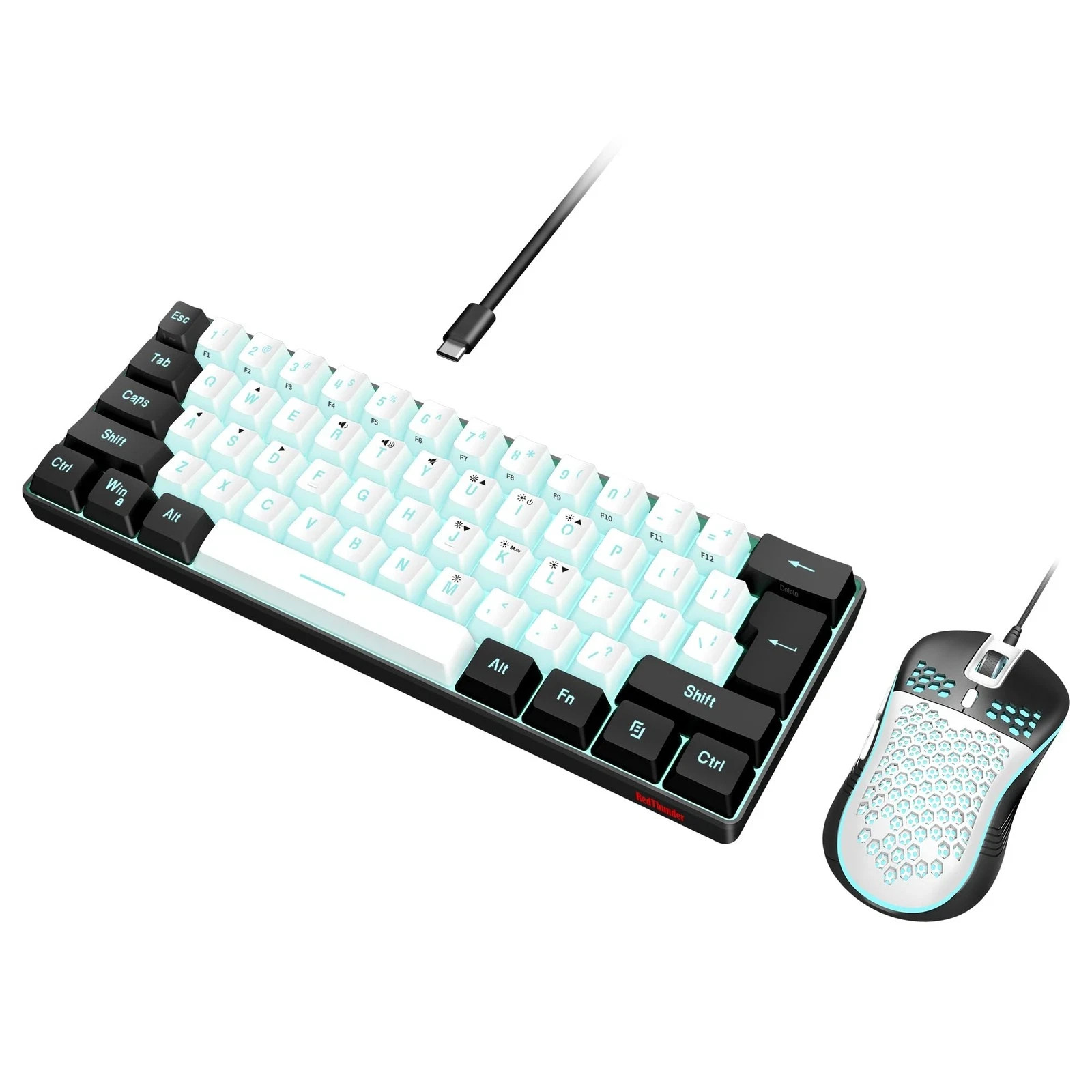 RedThunder 60% Wireless Tri-Mode Gaming Keyboard Mouse Combo - White-Black - New