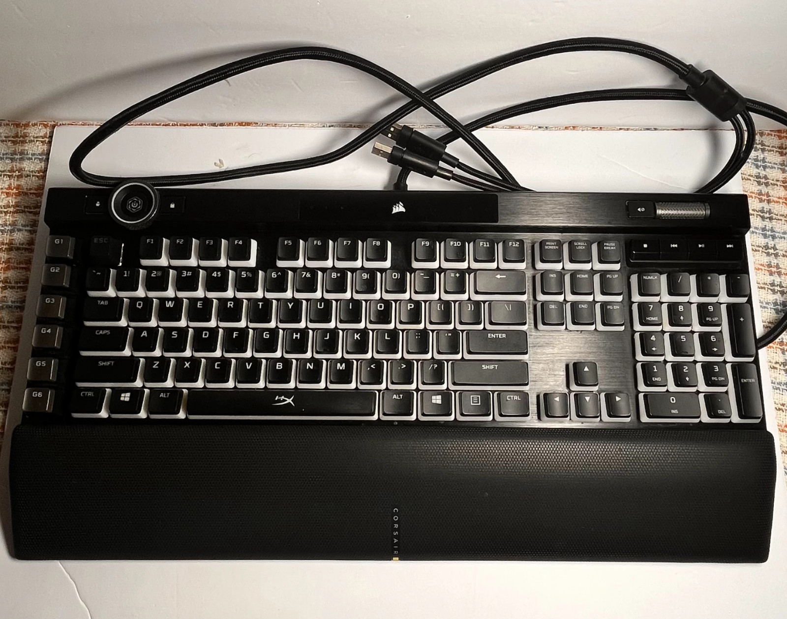 Corsair K100 RGB OPX Gaming Keyboard with HyperX Pudding Keycaps and Wrist Rest
