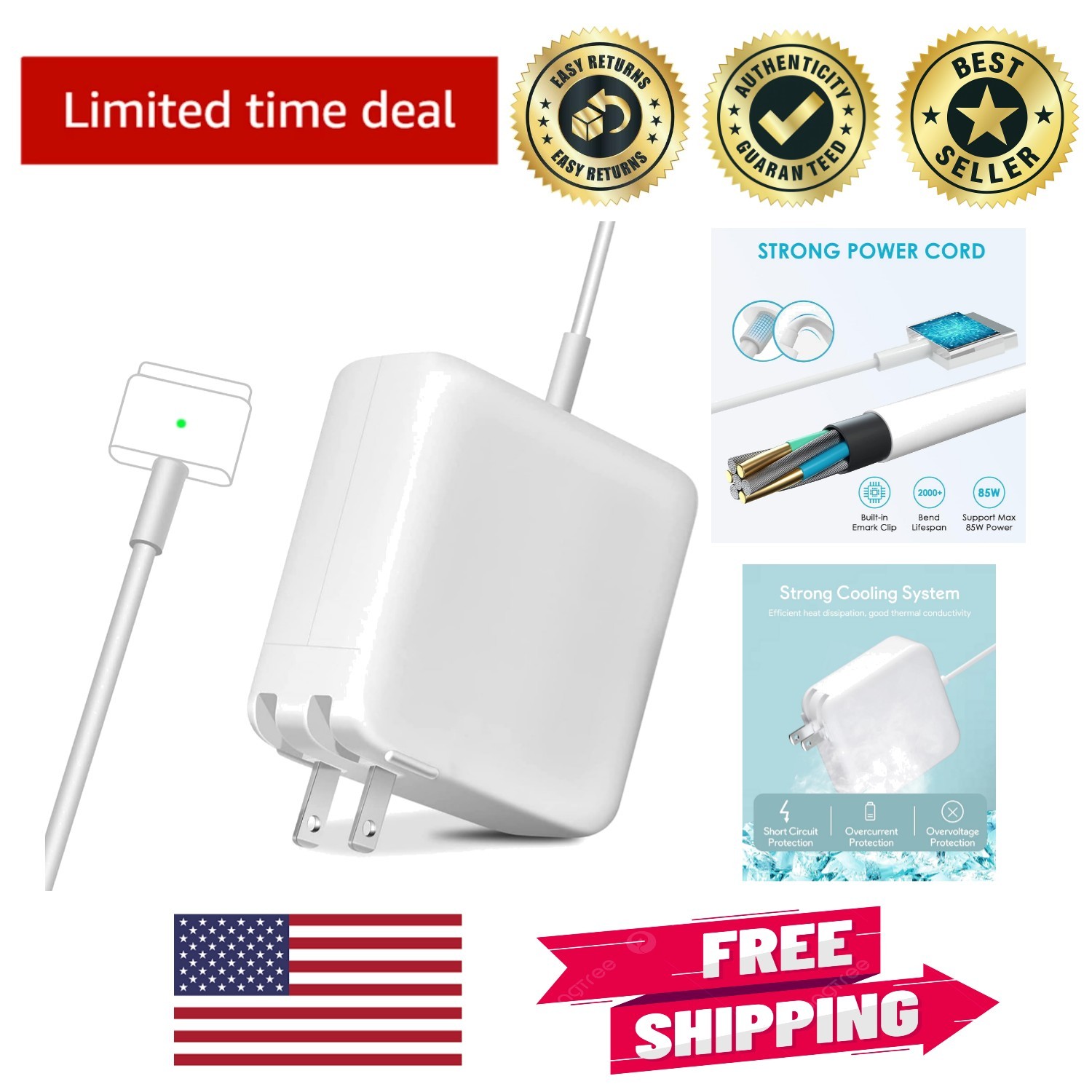 Compact 85W T-Tip Magnetic MacBook Charger - Fast, Safe Charging Solution