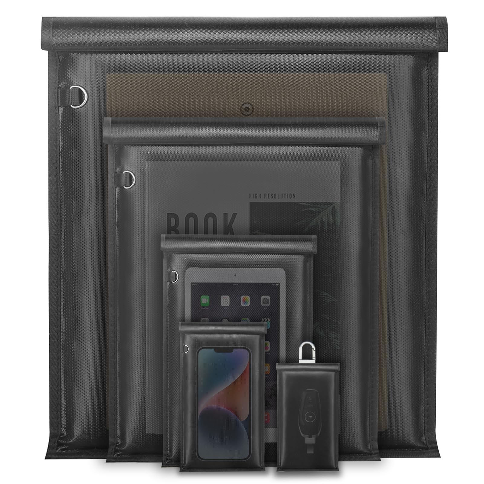 yaokvide Large Faraday Bags - 5 Pack 5 without Reflective Strip, Black