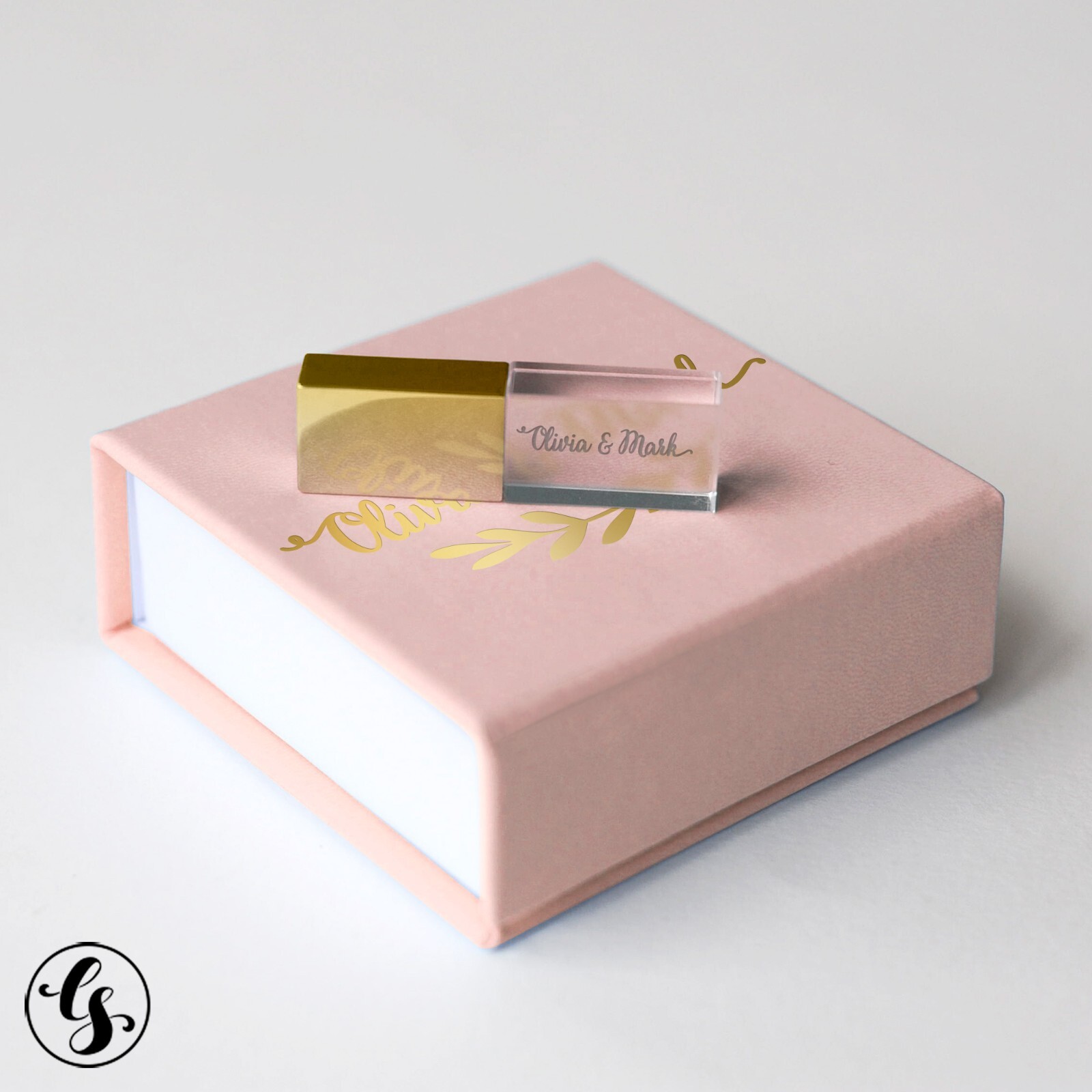 Wedding Gift USB Gold Glass Flash Drive Engraved Custom Box Pendrive
