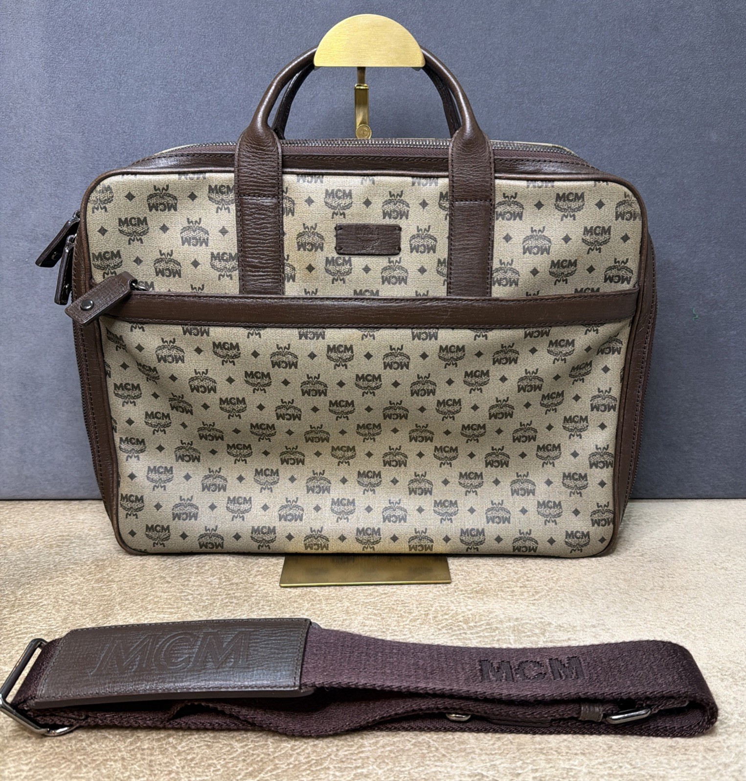 Authentic MCM Laptop Case With Removable Shoulder Strap