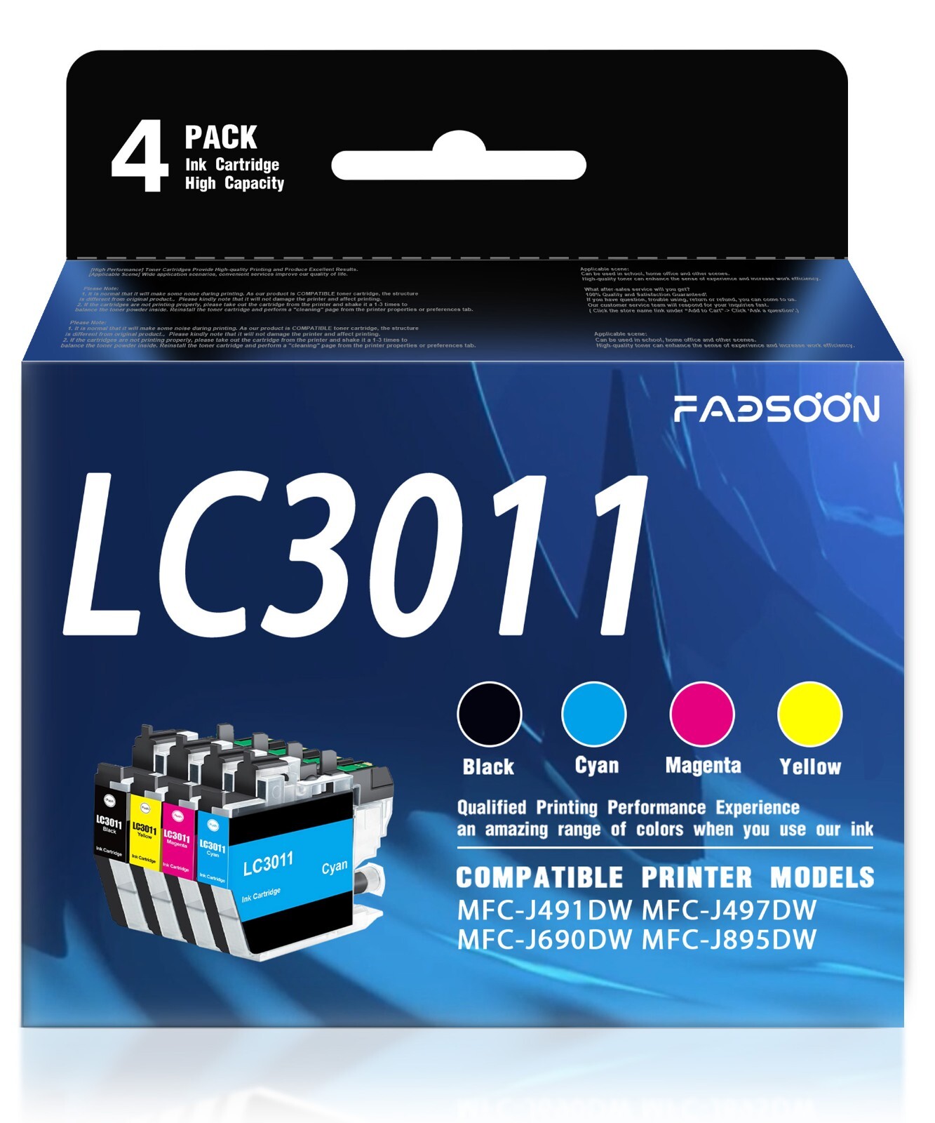 FADSOON® LC3011 Ink Cartridge Set (BK/C/M/Y) for Brother MFC-J491DW J497DW