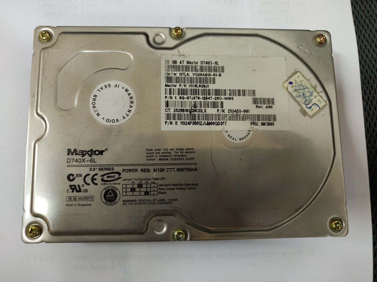IBM 19K1565 Maxtor D740X-6L 20GB 7200 RPM 2MB IDE 3.5" Hard Disk Drive