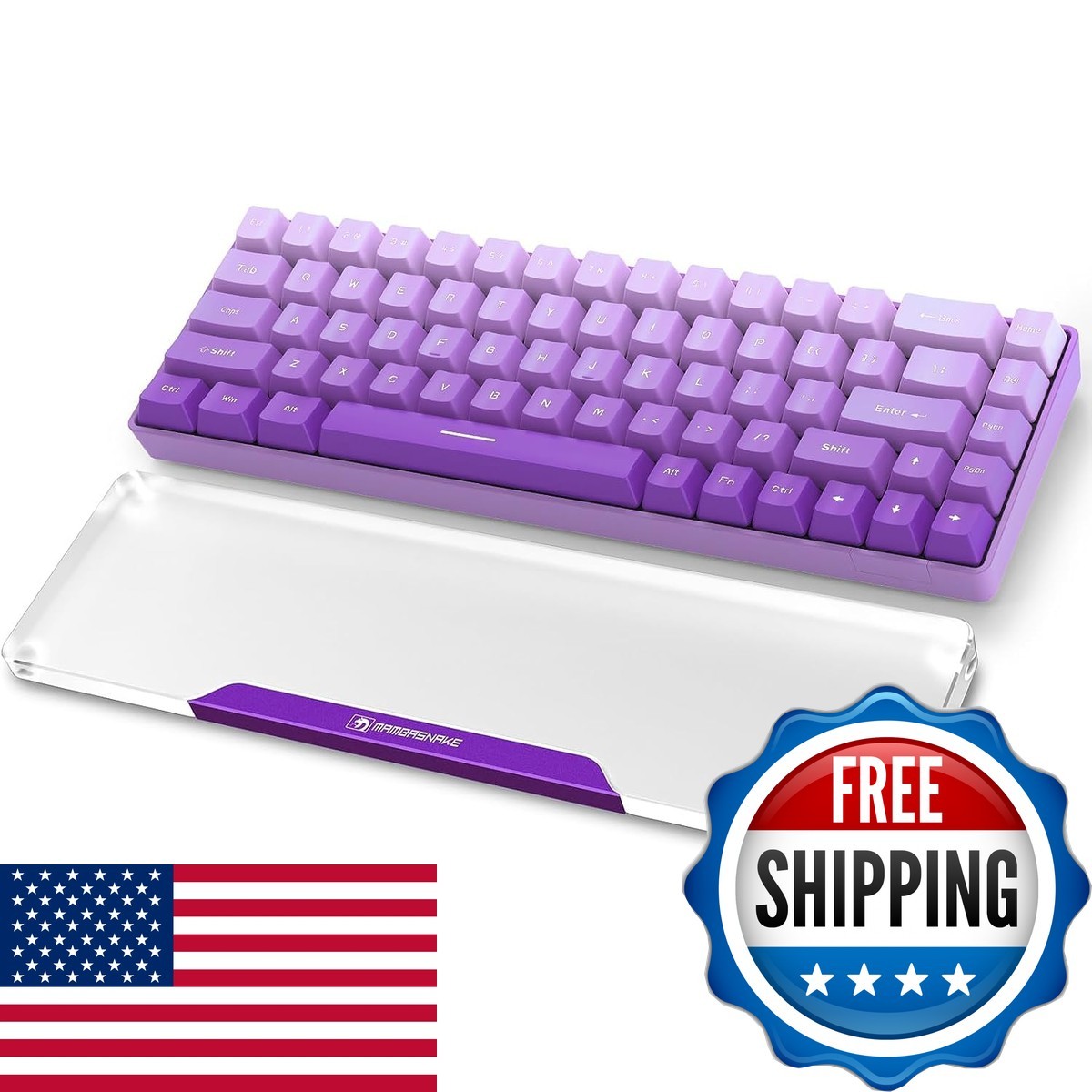 SELORSS Acrylic Keyboard Wrist Rest for 60% Compact Keyboard - Purple