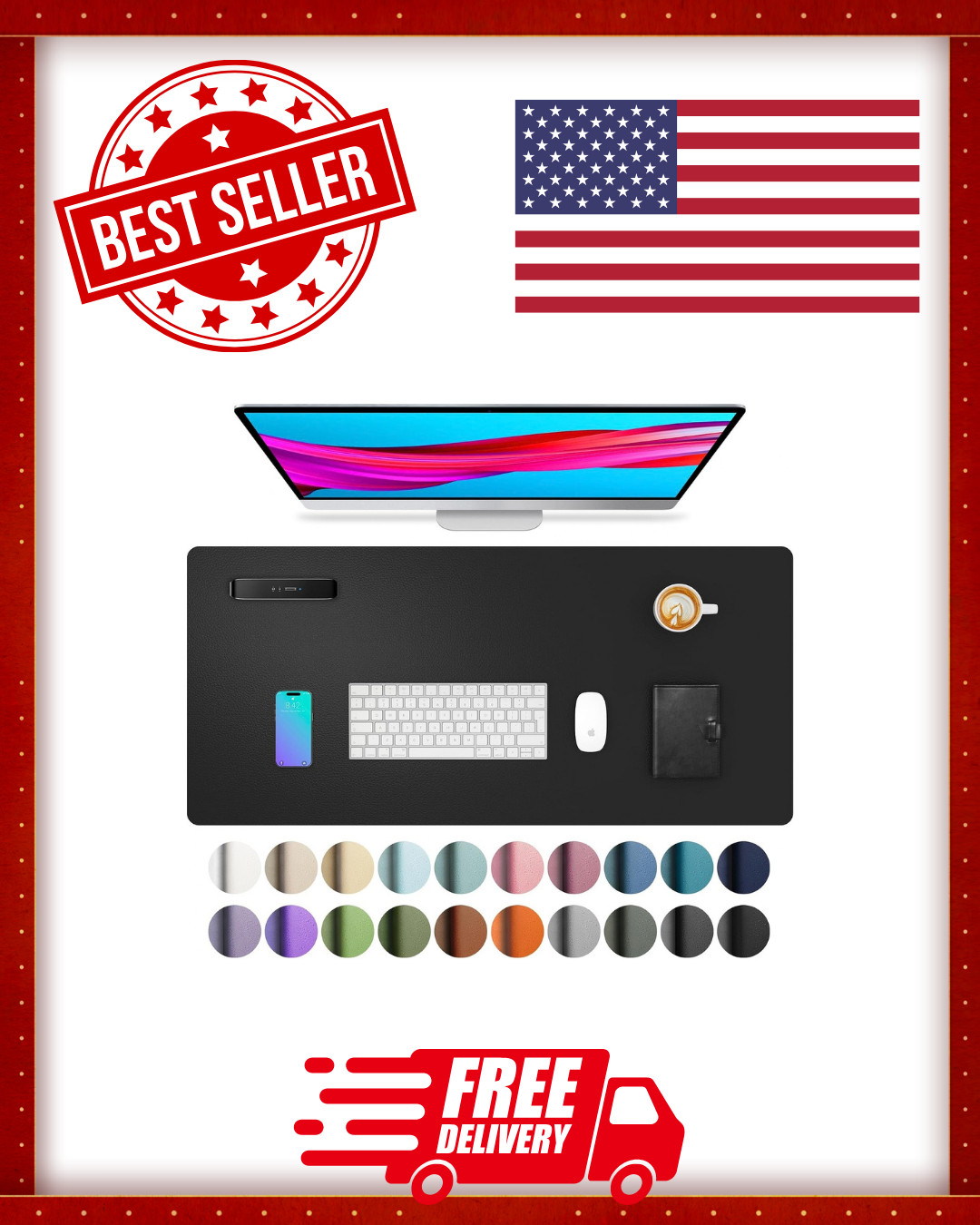 Non-Slip Waterproof PU Leather Desk Pad Protector for Mouse, Writing Desk Office