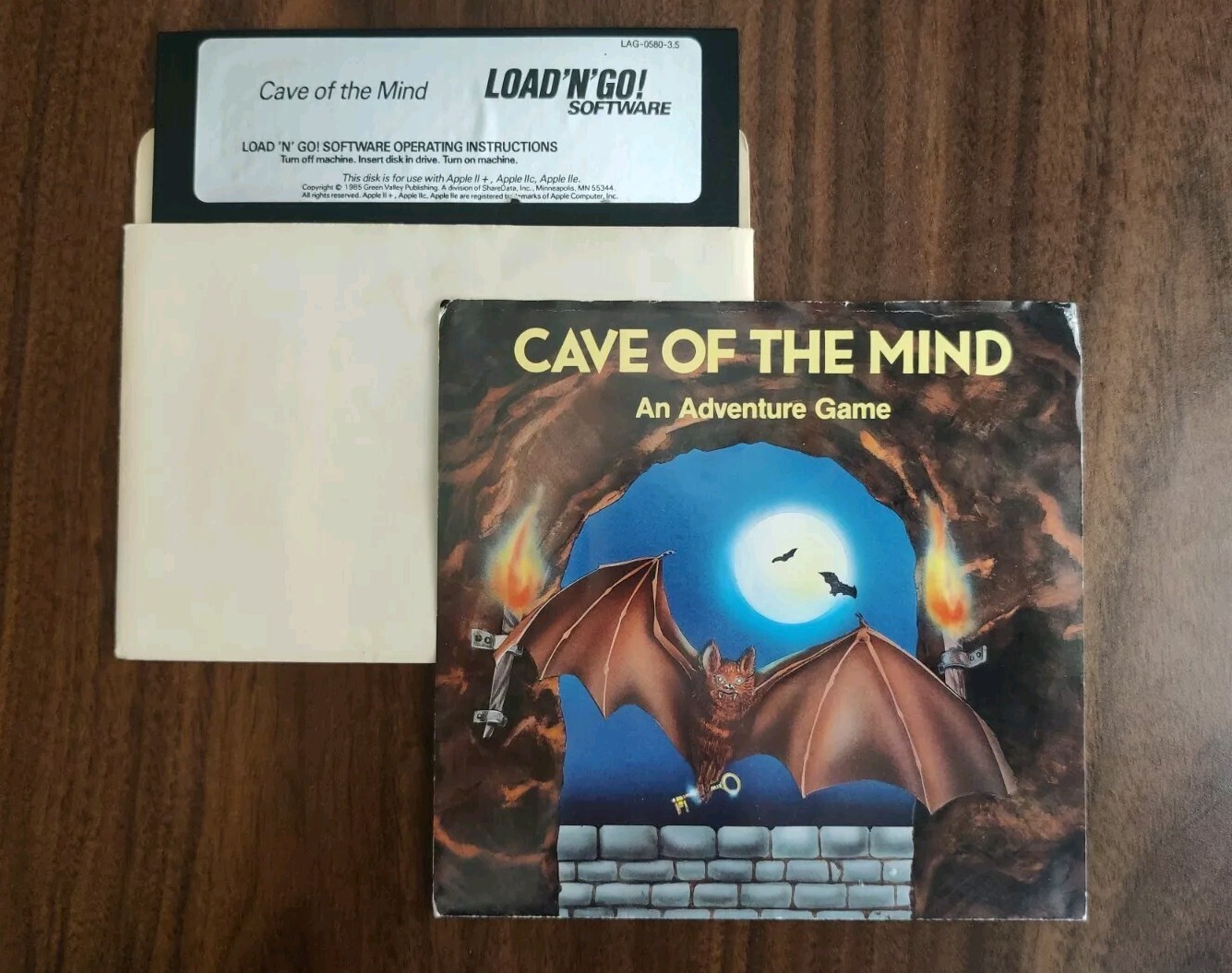 Apple II CAVE OF THE MIND Game 1985 - Green Valley Publishing II+ IIc IIe Disk