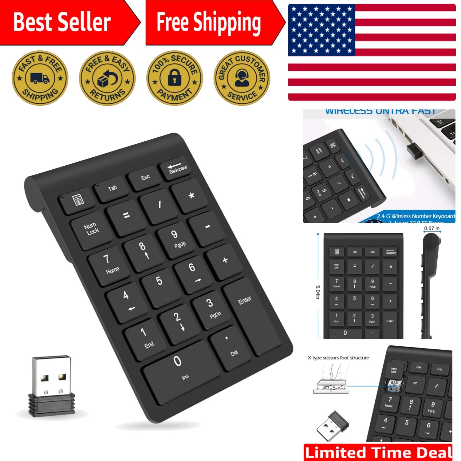 Wireless 22-Key Numeric Keypad for Effortless Data Entry - Portable & Ergonomic