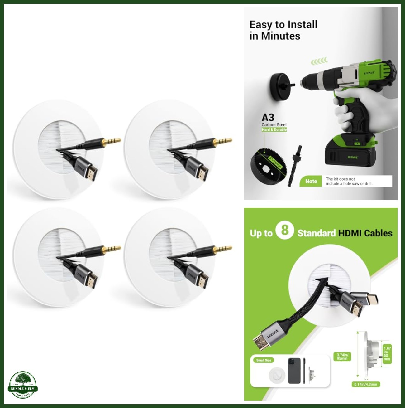 4 Pack Wall Cable Management Kit 8 HDMI Capacity Easy Installation White