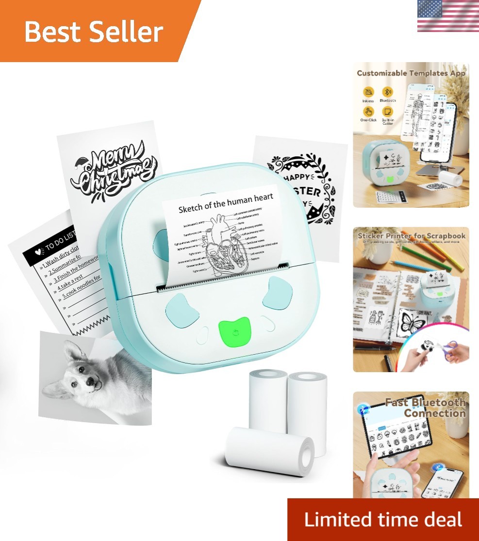 Compact Mini Bluetooth Sticker Printer for Kids - Inkless Thermal Maker