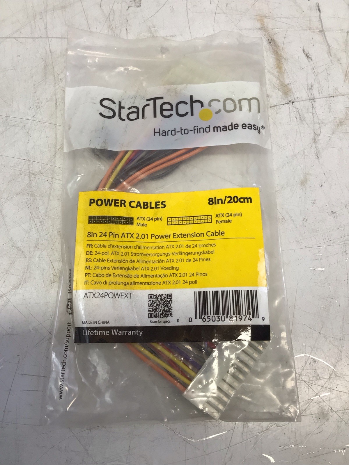 StarTech ATX24POWEXT 24 Pin ATX 2.01 Power Extension Cable Cord Length 8in