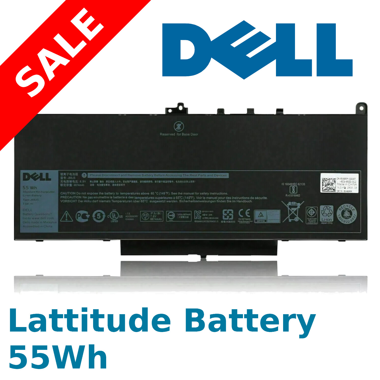 Original J60J5 55Wh Battery Compatible with Dell Latitude E7270 E7470 451-BBSY