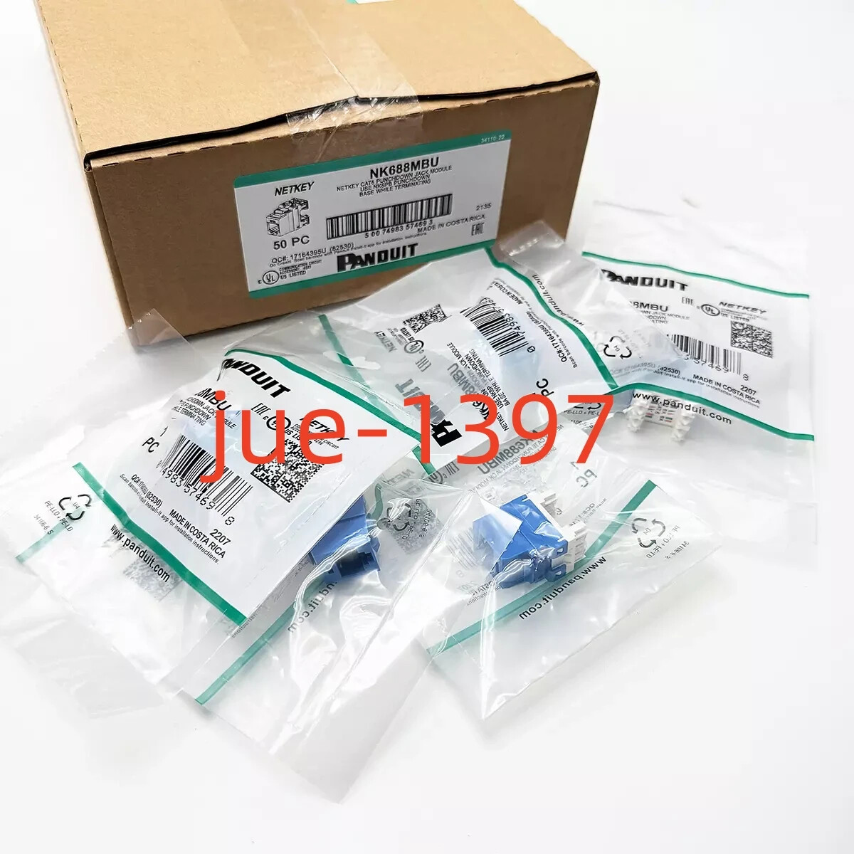 Panduit NetKey NK688MBU Cat6 Keystone Jack Blue Module (Box of 50) 