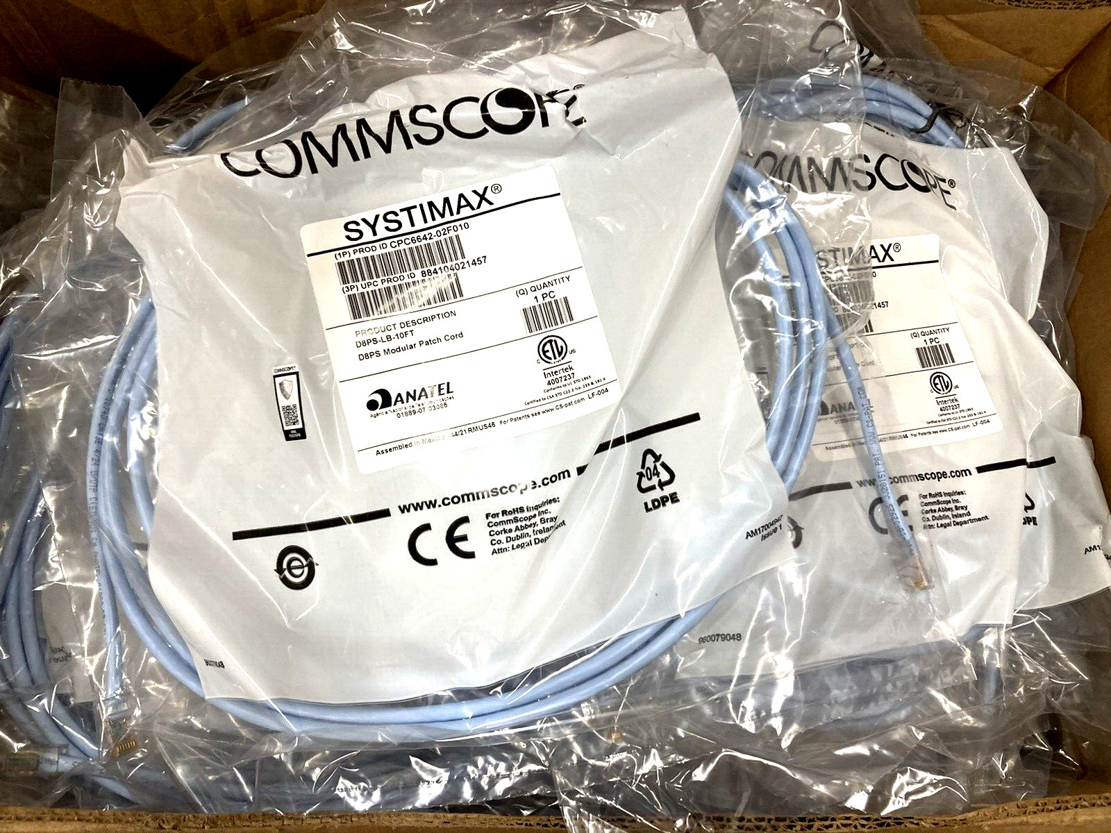 50 Pack Commscope Systimax Cat 5e D8PS PowerSUM Modular Patch Cord 10 FT Lt Blue