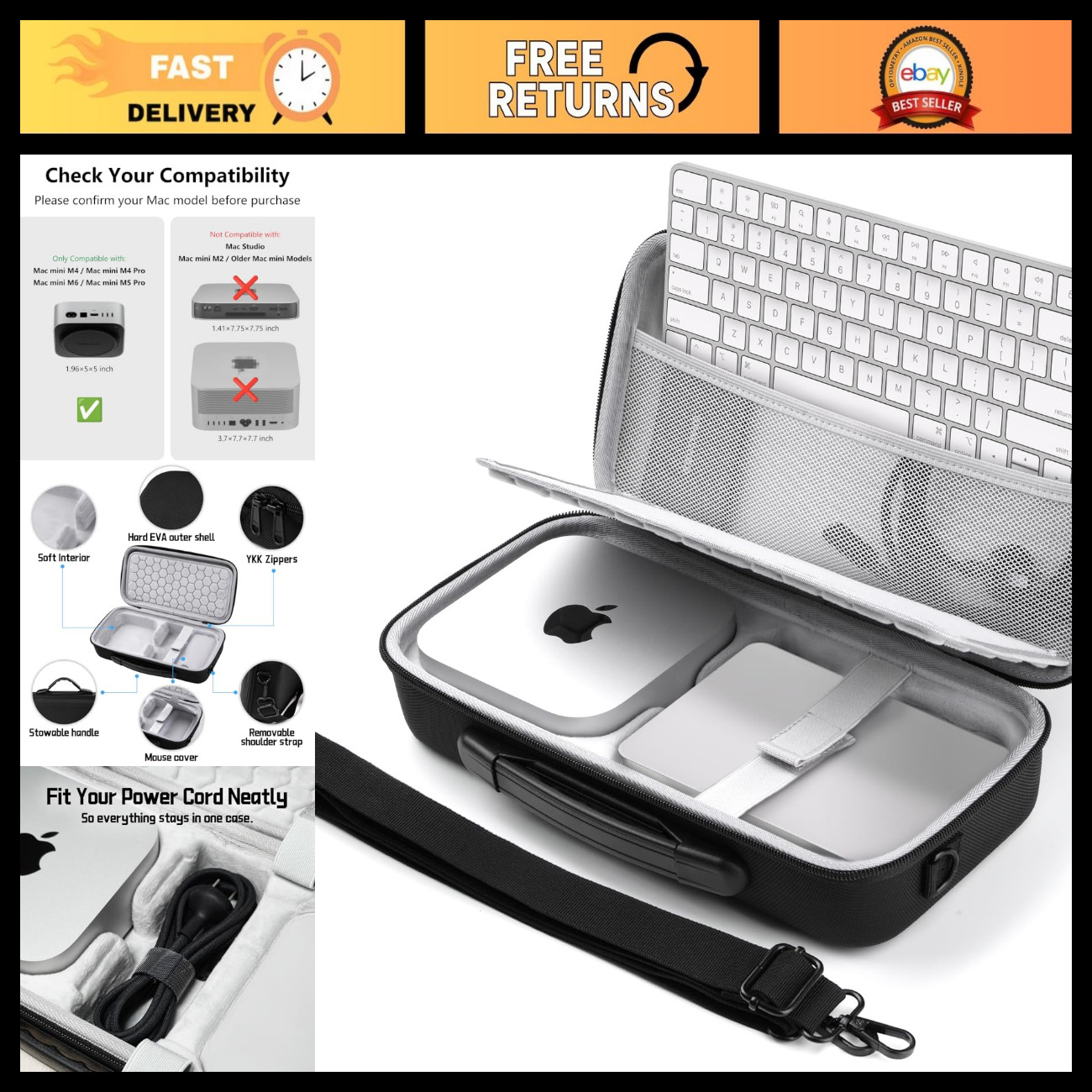 Protective Hard Travel Case for Mac Mini, Fits Magic Keyboard, Mouse & Accessori