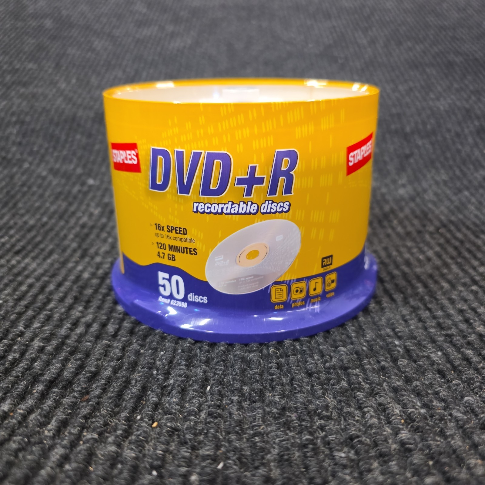 NEW 50-Pack Blank DVD+R Discs 16x Speed 4.7 GB 120 Min Spindle STAPLES