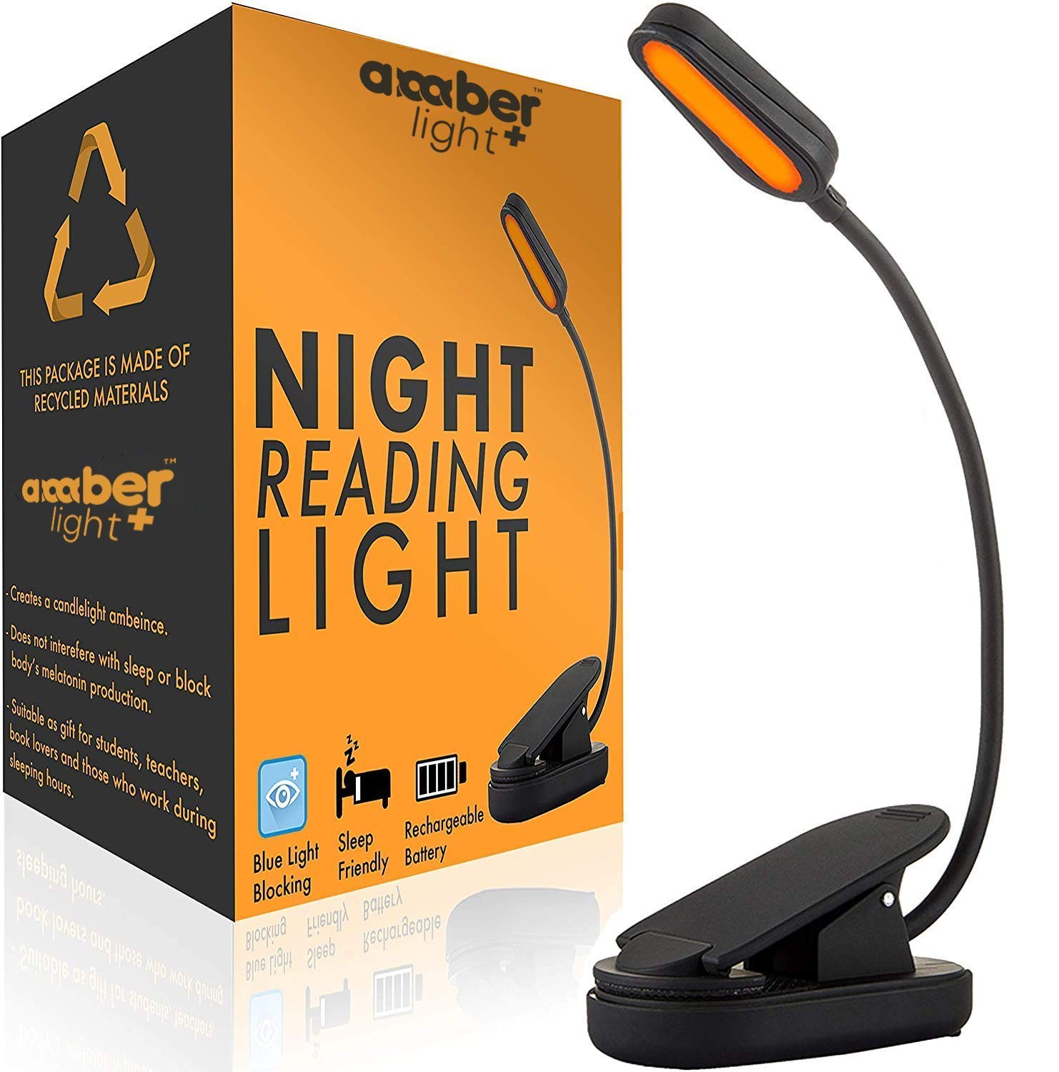 Amber Light + Giftable Amber Book Light - Blue Light Blocking - Night Reading Bo