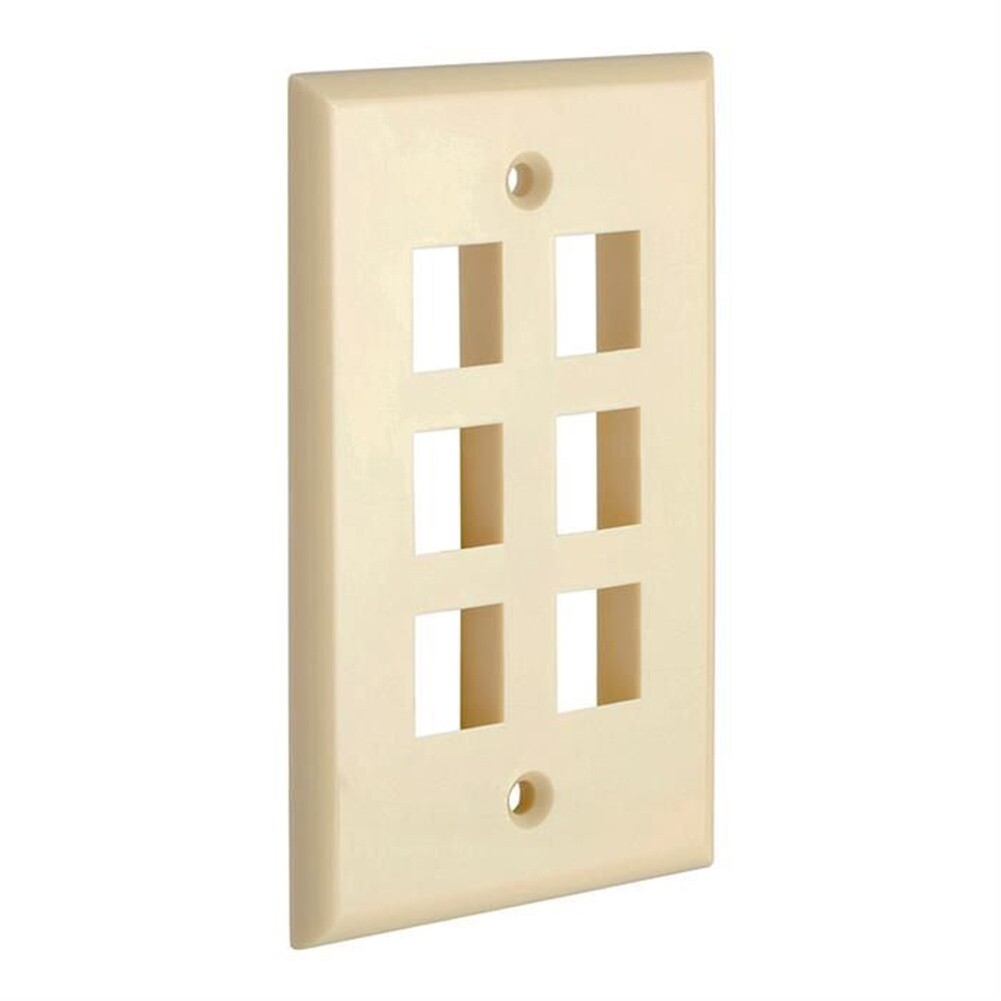 Single Gang 6 Port Hole Keystone Jack Wall Plate Snap In Faceplate RG45 Ivory