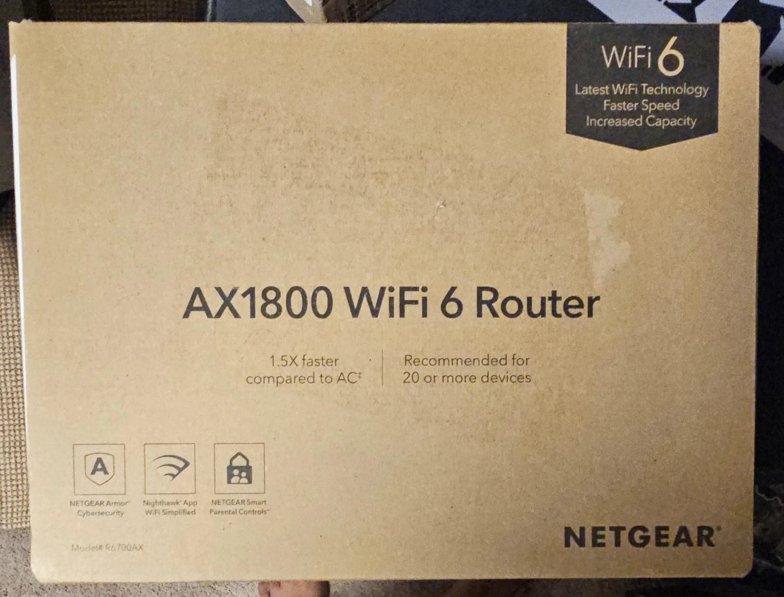 Netgear R6700AX 4-Stream AX1800 WiFi 6 Router Dual-Band 1.8 Gbps 1500 sq. ft