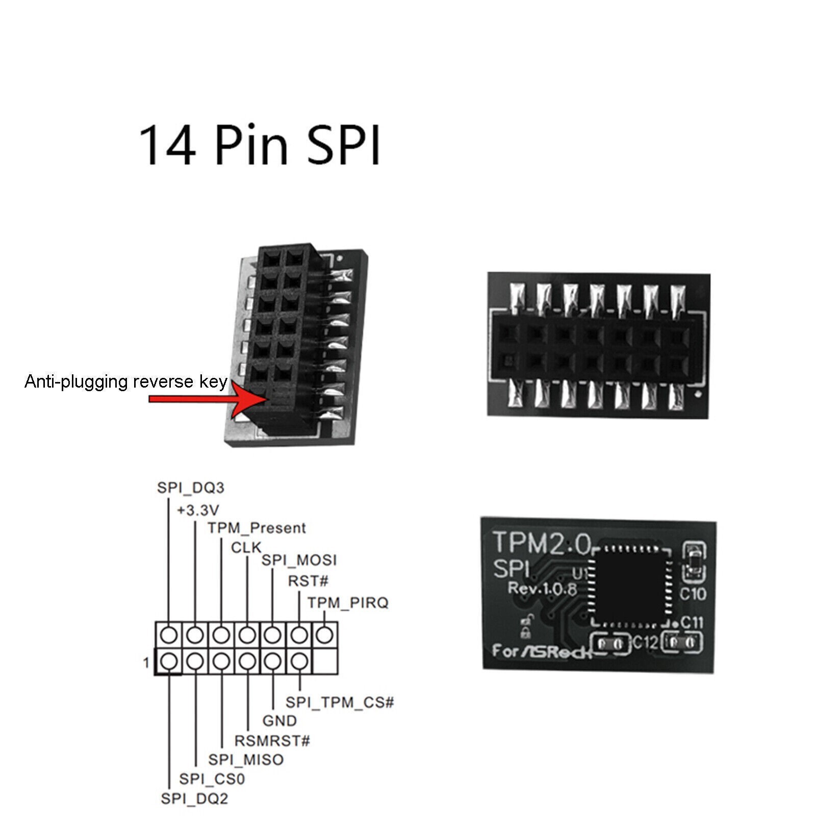 For Asrock TPM2 -SLI -S -SPI TPM2.0 Security Module SPI 14Pin LPC 14/18/20 Pins