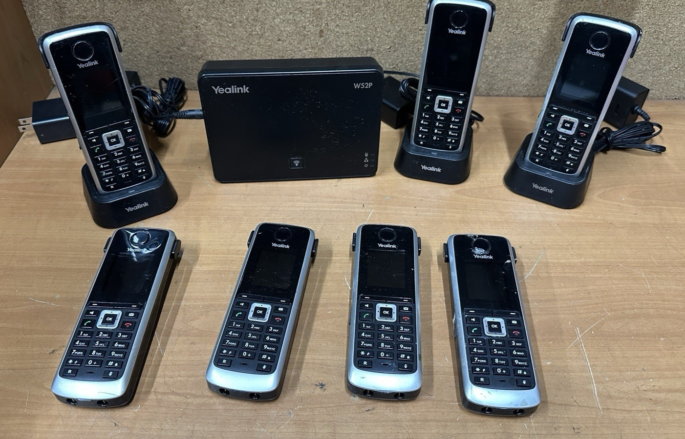 15pc LOT ~ 7 YEALINK W52P IP CORDLESS PHONES ~ 3 BASES & AP *TESTED*