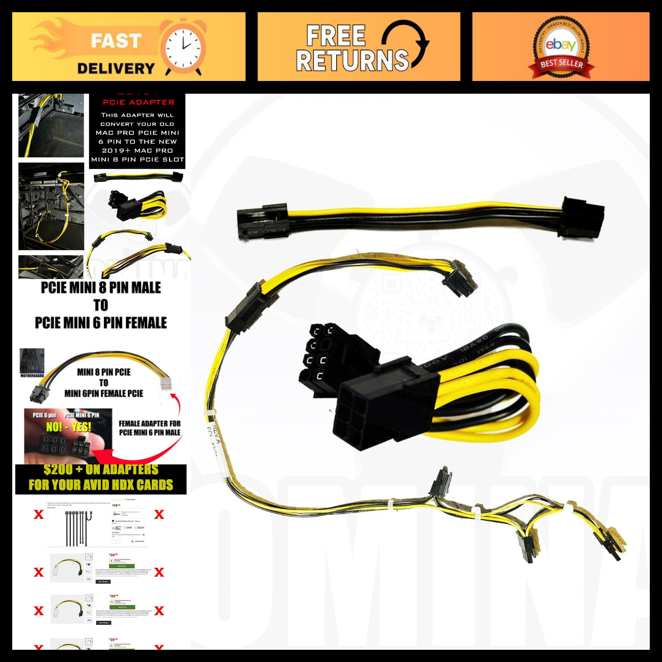 Mini 8-Pin to Mini 6-Pin Power Cord Adapter for PCIE - Compatible with Mac Pro 2